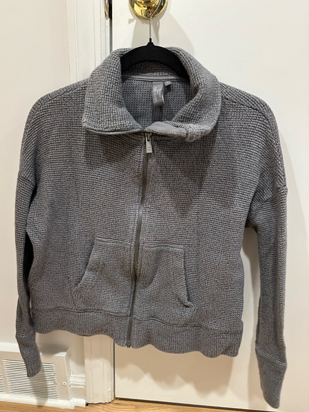 Sweaty Betty Restful Bouclé Zip-Through Sweatshirt in Charcoal Marl